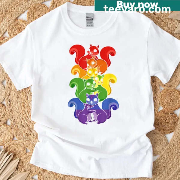 LGBT squirrel design T-shirt celebrating pride and diversity.