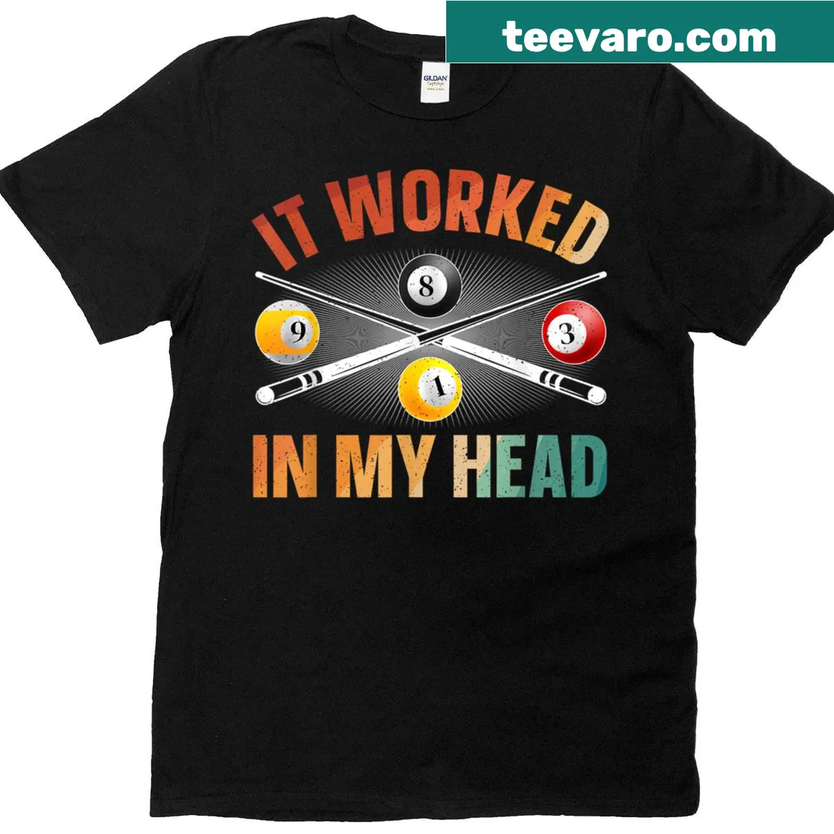 Humorous billiards graphic on a t-shirt for pool lovers. — on a men's t-shirt