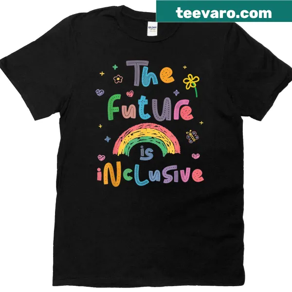 Toddler t-shirt with rainbow graphic and text 'Future Is Inclusive'