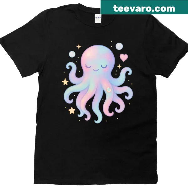 Whimsical octopus t-shirt promoting self-love with glowing aura