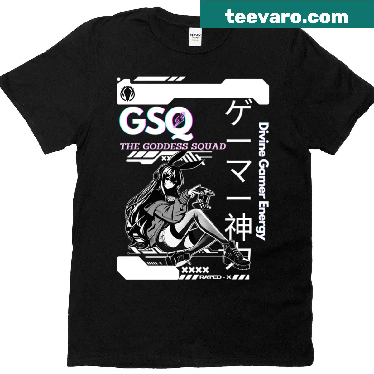 Stylish t-shirt with 'Goddess Squad' text — on a men's t-shirt