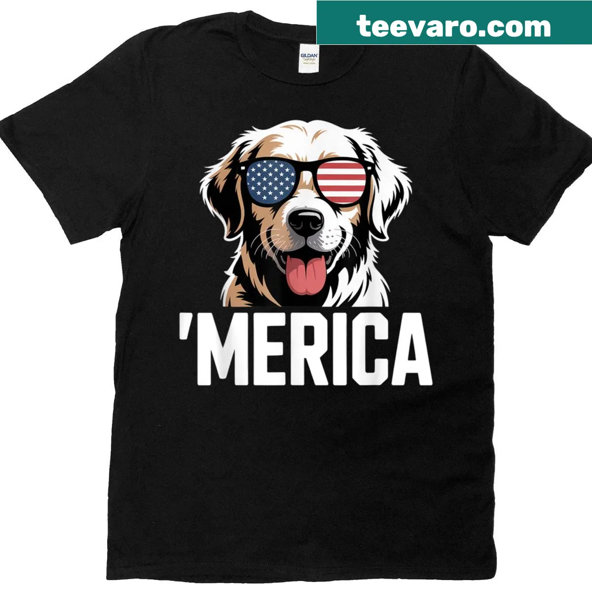 Golden Retriever themed Fourth of July T-shirt — on a men's t-shirt