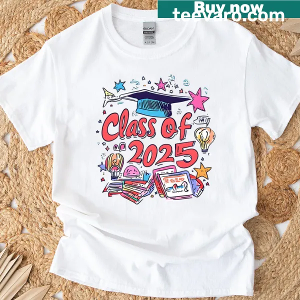 Graduation cap graphic soaring in the sky on t-shirt