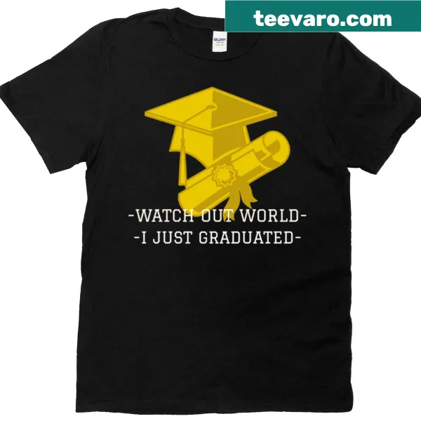 Graduation t-shirt with 'Watch Out World, I’m a Grad' text