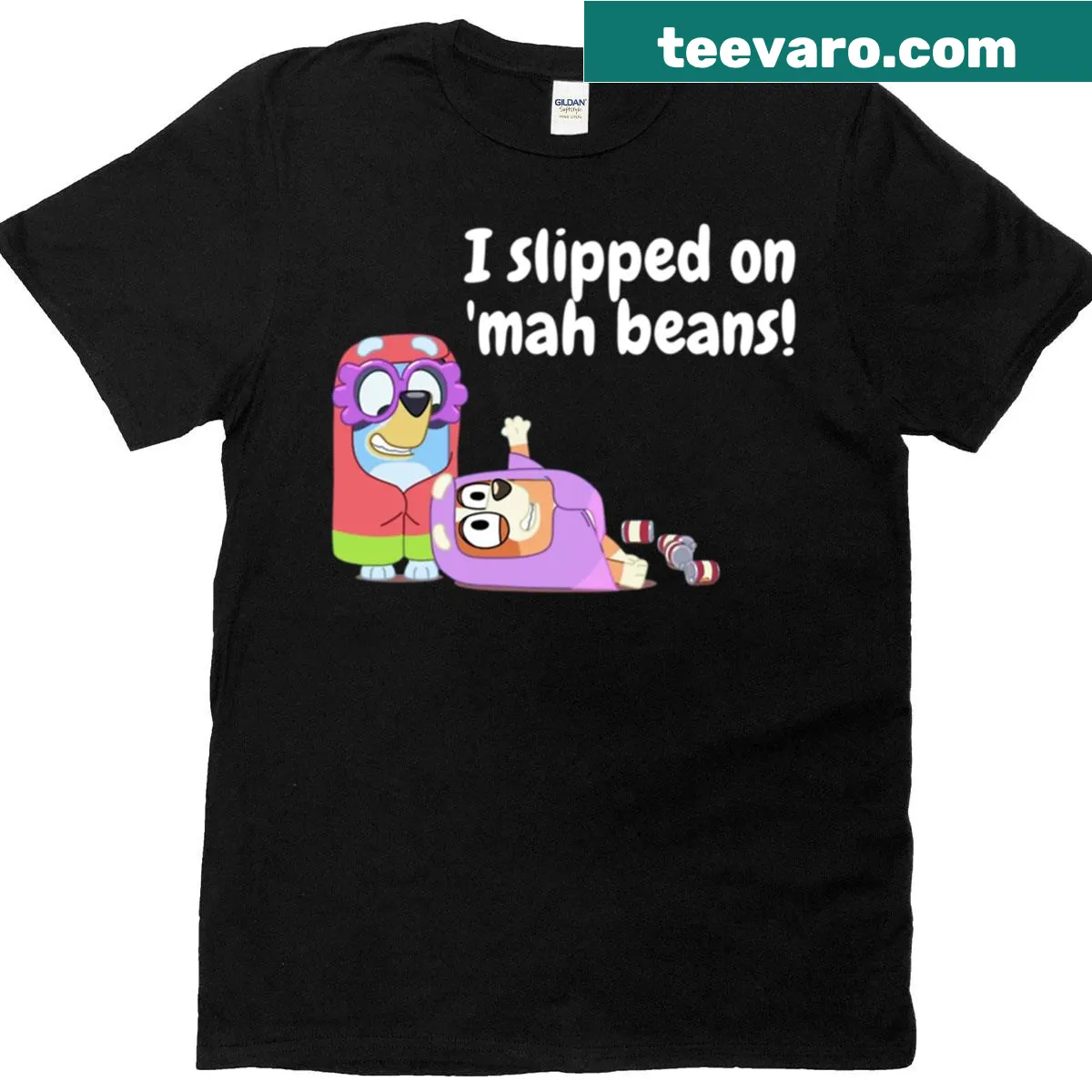 Funny oversized T-shirt saying 'I Slipped On Mah Beans' for grandmas — on a men's t-shirt
