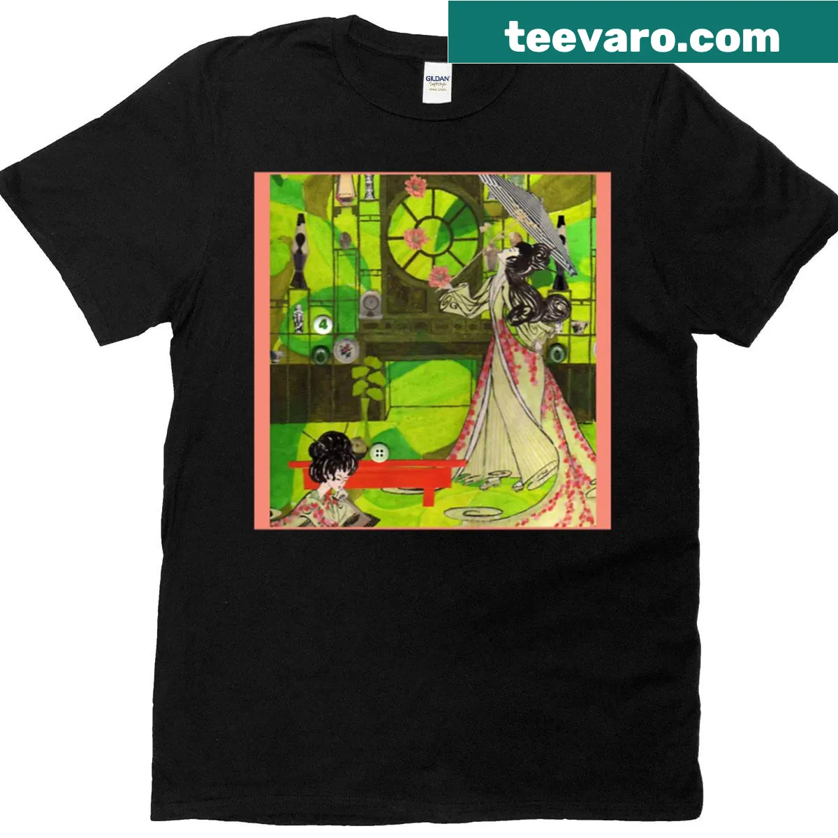 Green kimono graphic T-shirt for everyday wear — on a men's t-shirt
