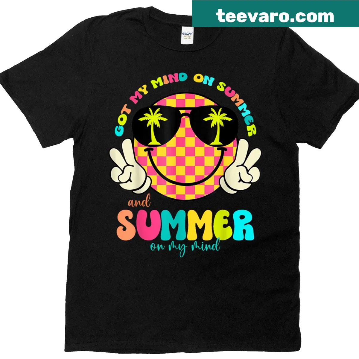 Happy face graphic T-shirt for teachers embracing summer — on a men's t-shirt