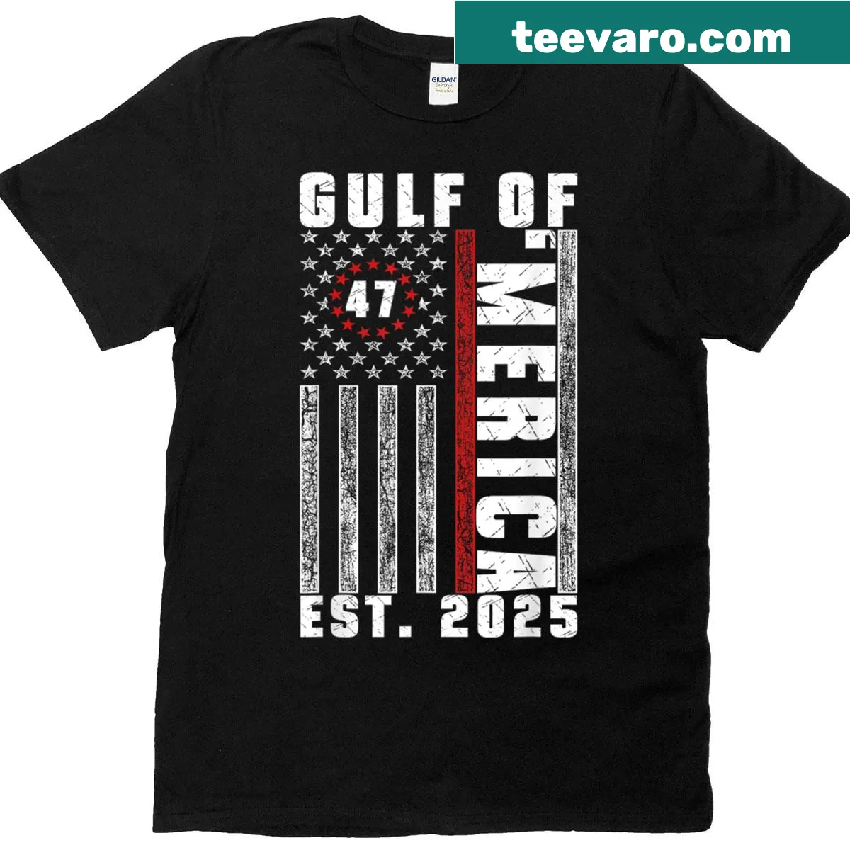 Patriotic July 4th T-shirt with Gulf Of Merica and American flag illustration — on a men's t-shirt