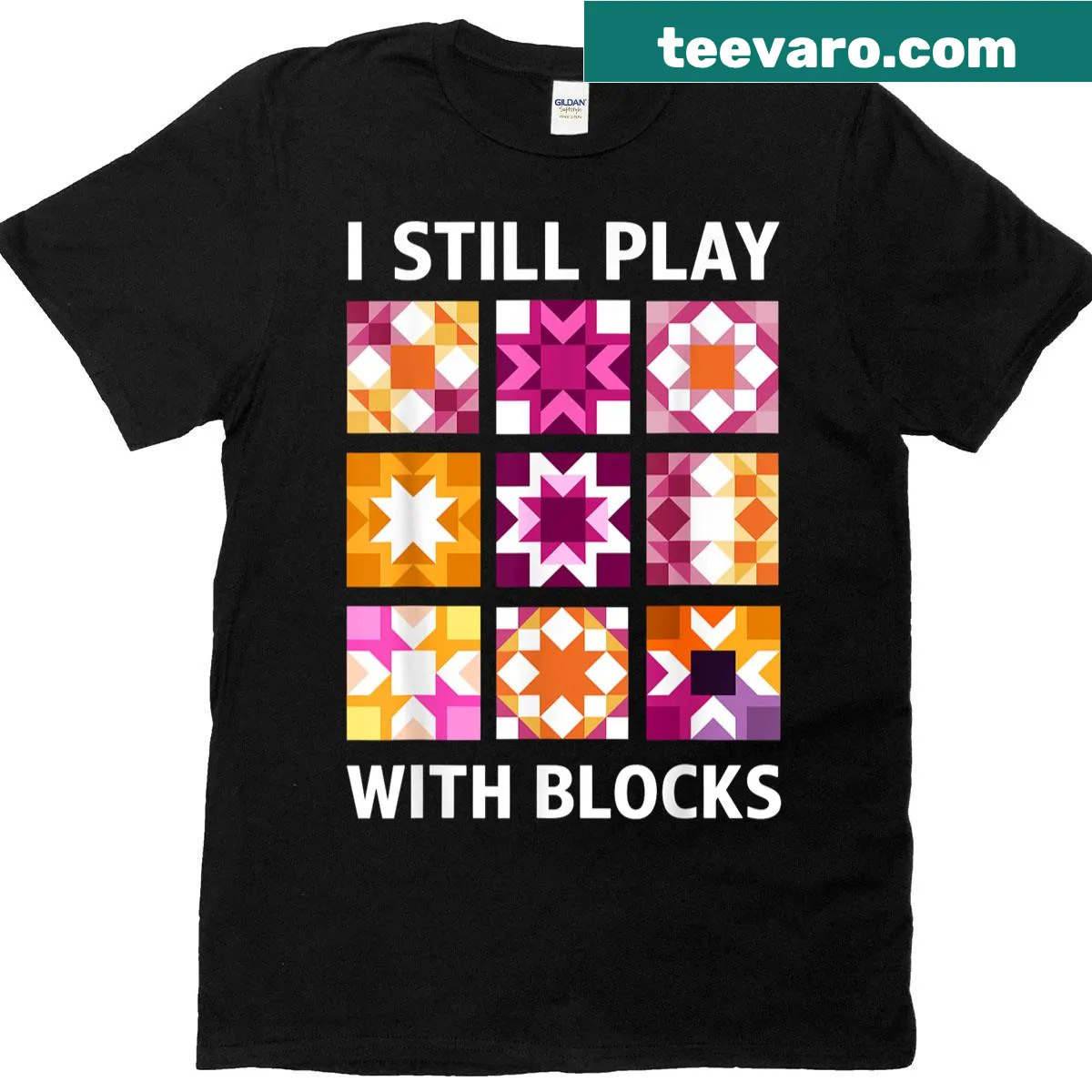 T-shirt with playful text about quilting and blocks — on a men's t-shirt