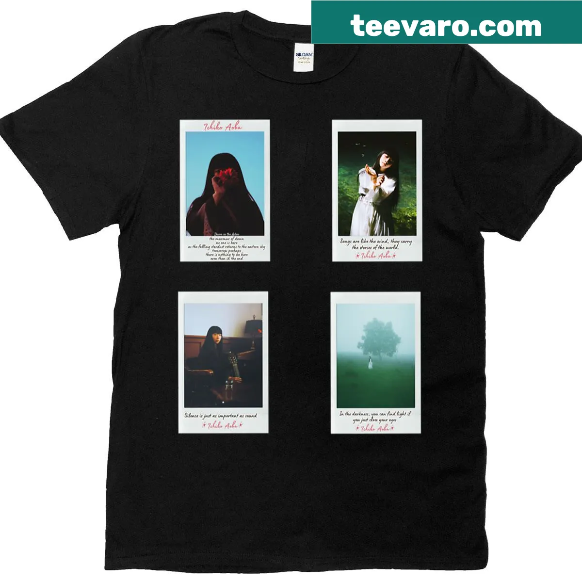 Illustrated folk art design on Ichiko Aoba t-shirt — on a men's t-shirt
