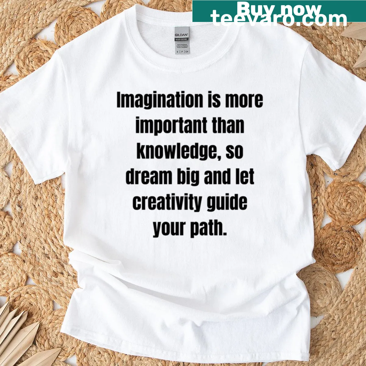 T-shirt featuring the inspirational phrase about imagination and creativity — on a men's t-shirt