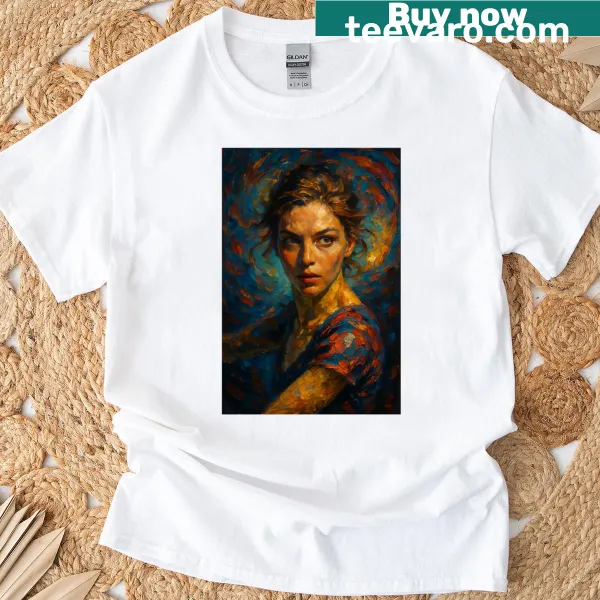 Oversized T-shirt featuring a soulful impressionist oil painting portrait