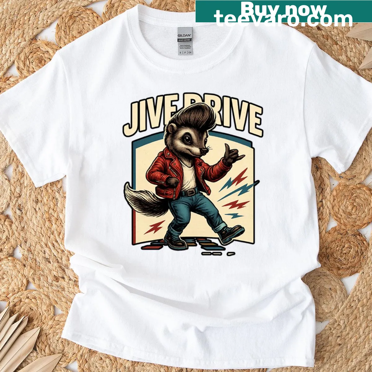 Retro skunk dancing graphic on a T-shirt — on a men's t-shirt