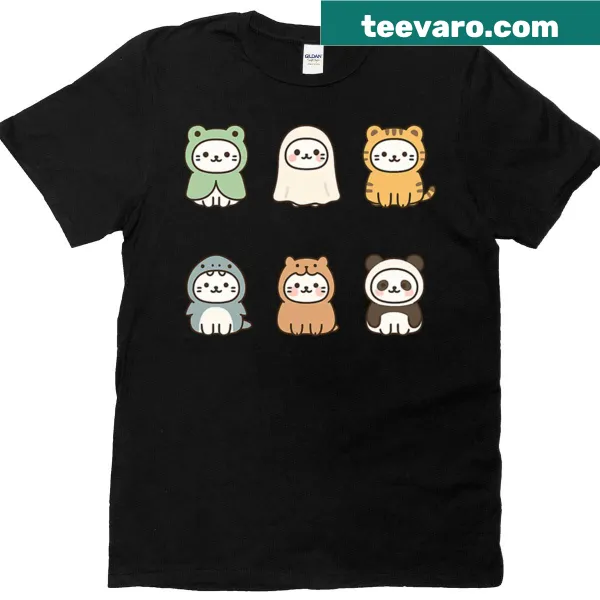 T-shirt featuring die-cut stickers of kawaii poncho cats.