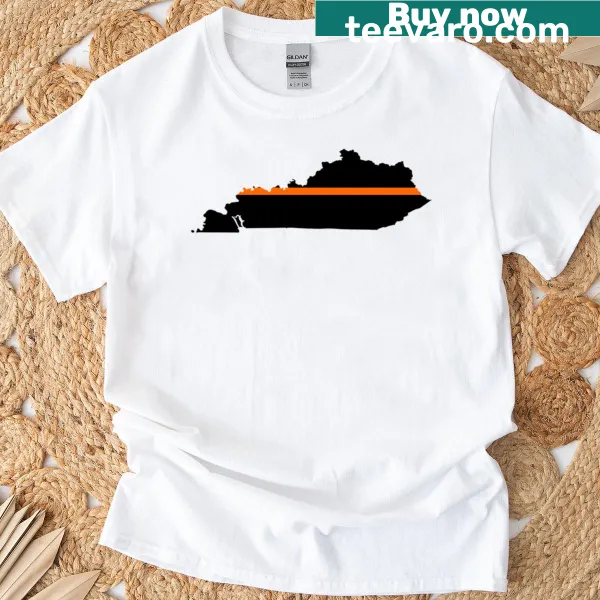 Thin orange line emblem representing Kentucky on a T-shirt