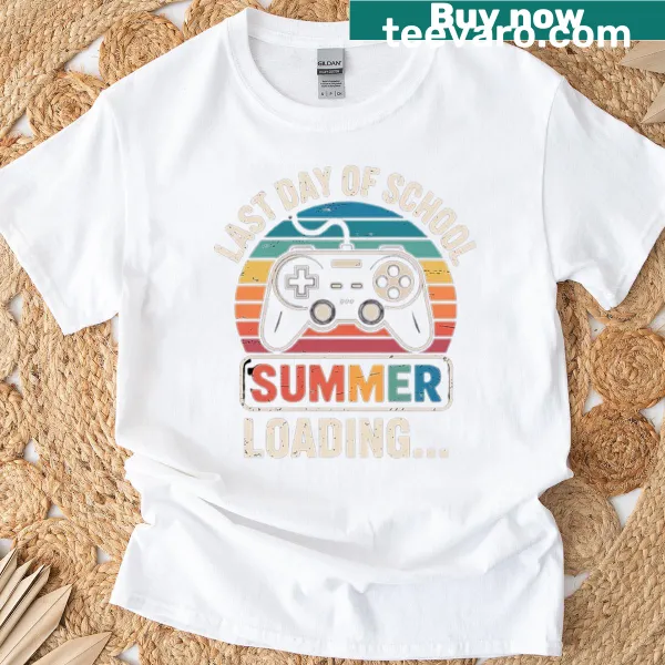 Gamer-themed T-shirt with summer loading graphic and controller design