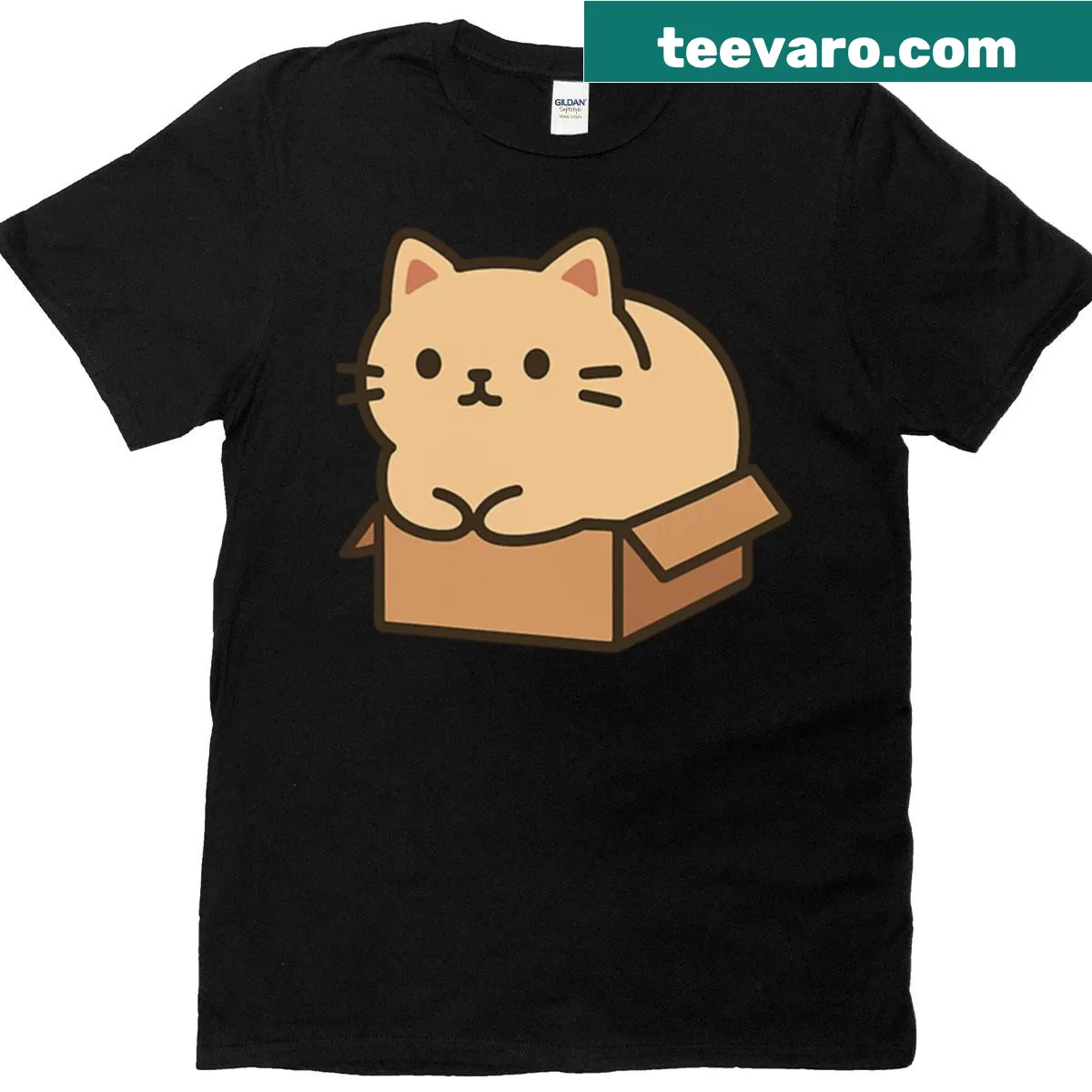 Kawaii loaf cat illustration in a box on a t-shirt — on a men's t-shirt