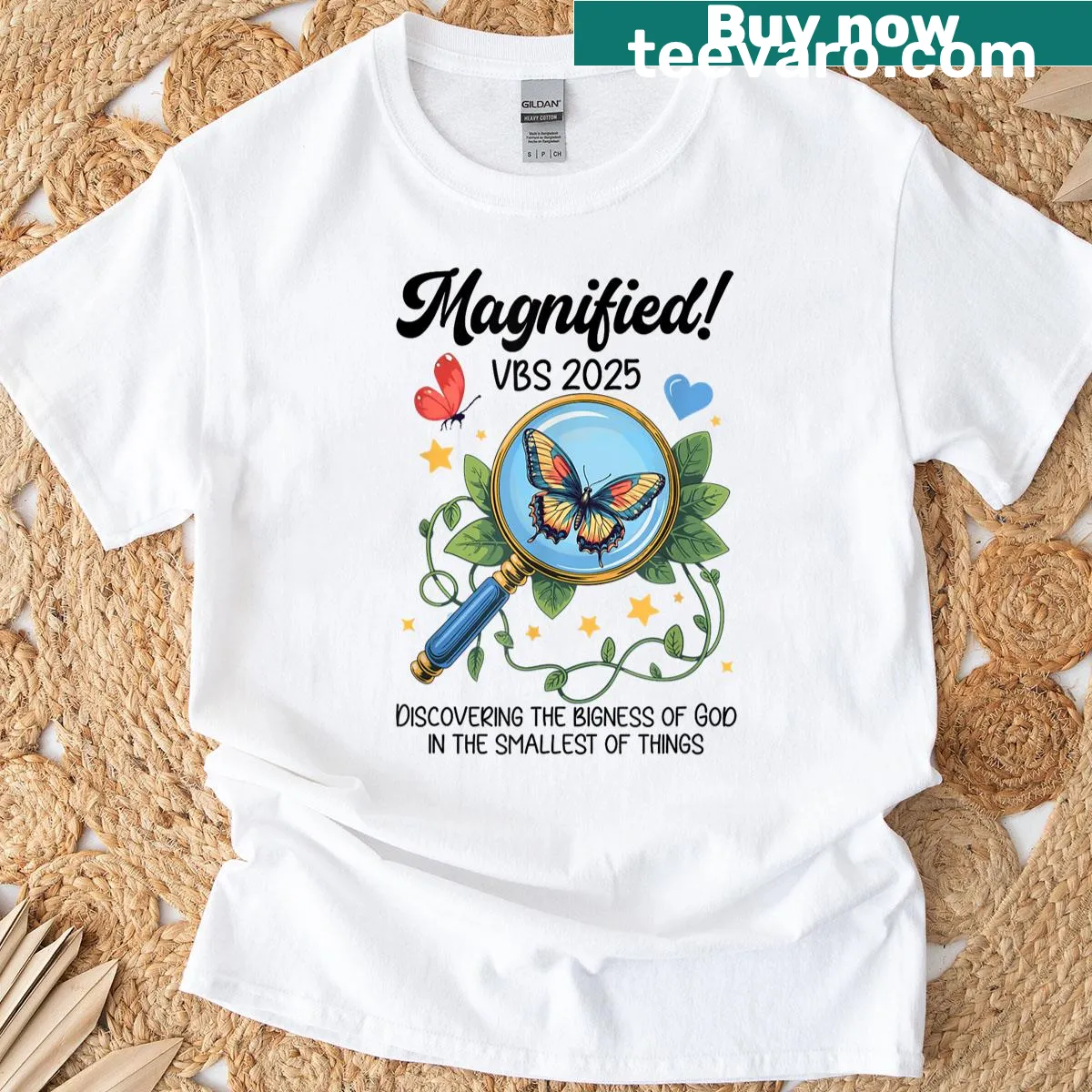 Butterfly graphic T-shirt representing faith and discovery — on a men's t-shirt