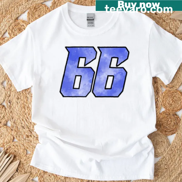 Minimalist Marcus Armstrong 66 design with watercolor effect on a t-shirt