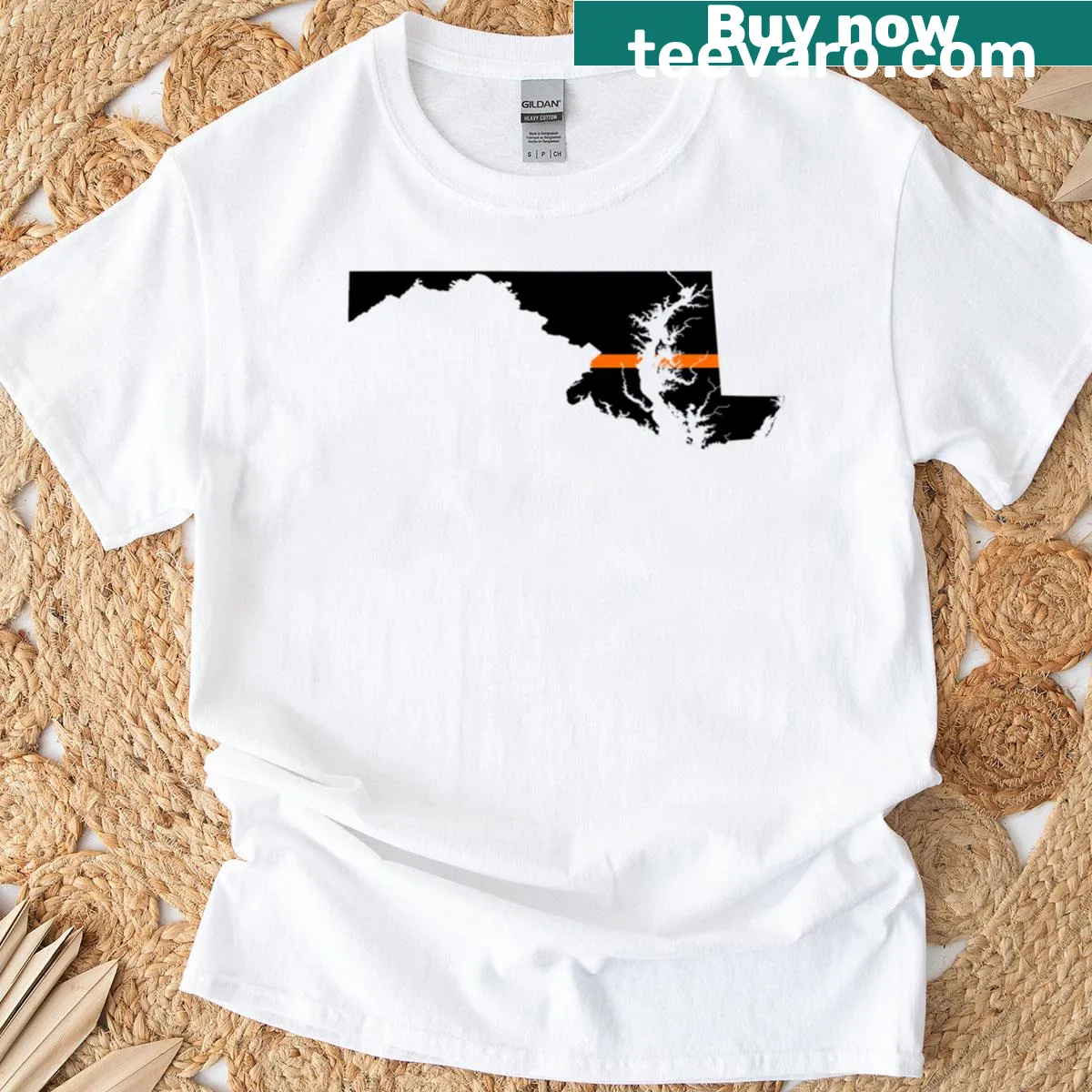 Thin Orange Line design representing Maryland's firefighters on a t-shirt — on a men's t-shirt