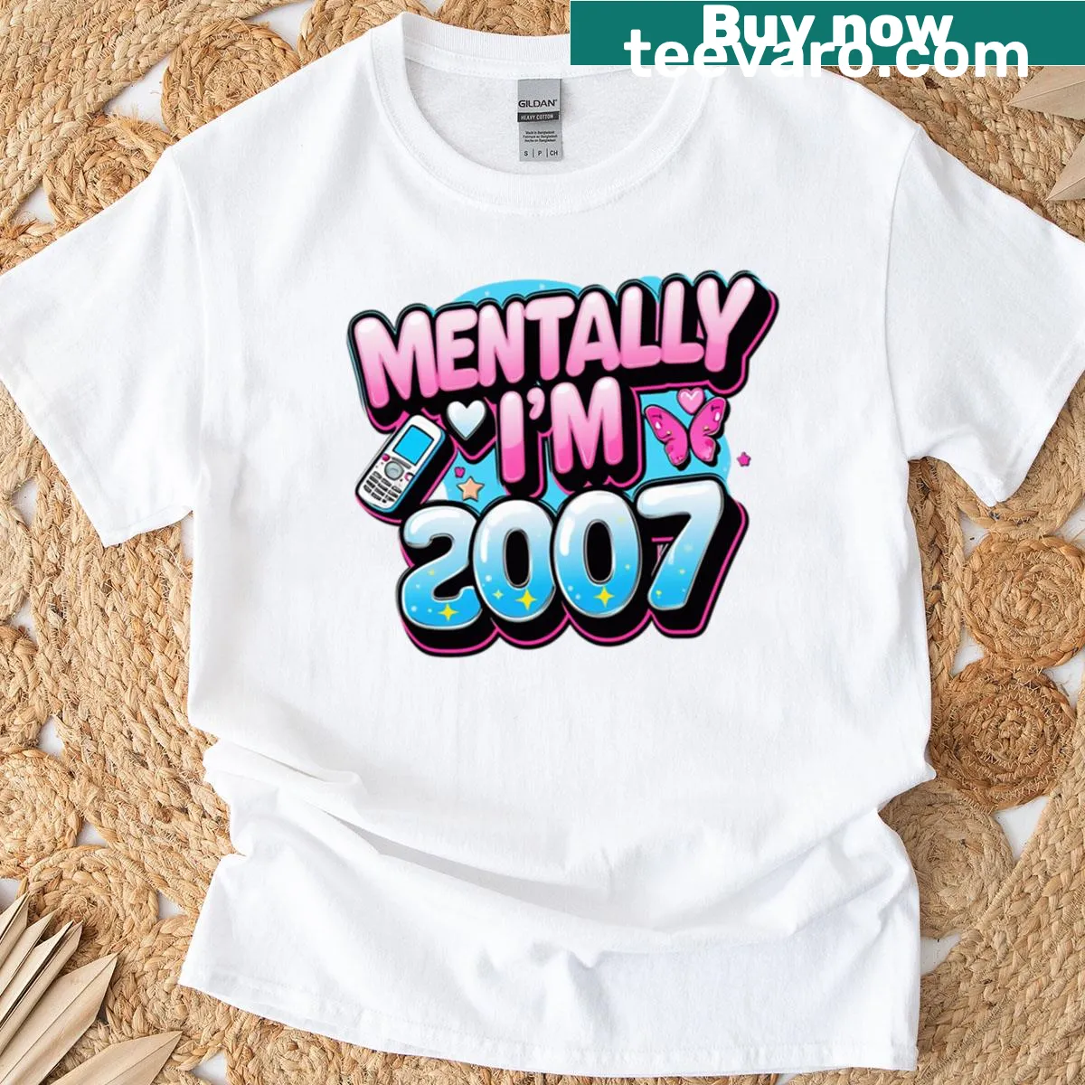 Funny T-shirt with the quote 'Mentally I'm In 2007' in playful typography. — on a men's t-shirt