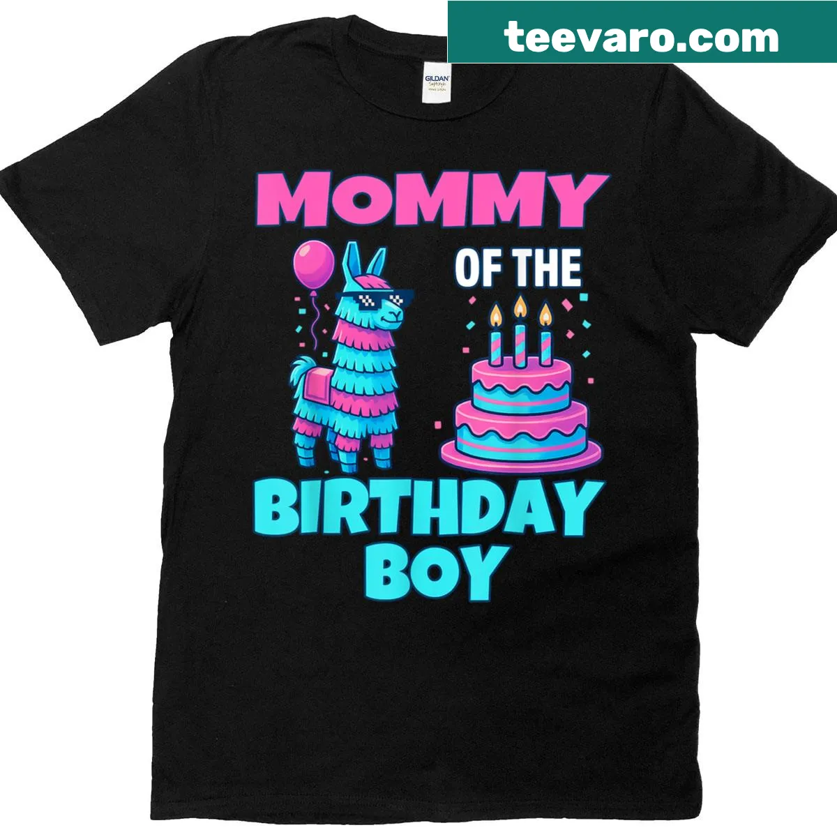 Cute llama and piñata design on birthday-themed women’s t-shirt — on a men's t-shirt