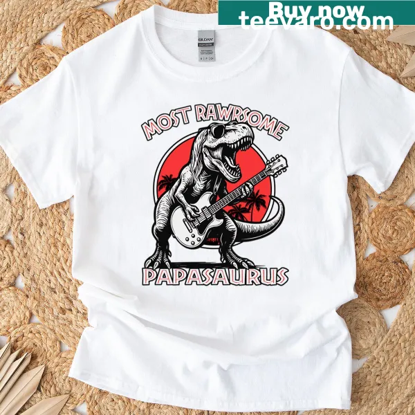 Funny Papasaurus T-shirt with a T-Rex illustration for dads
