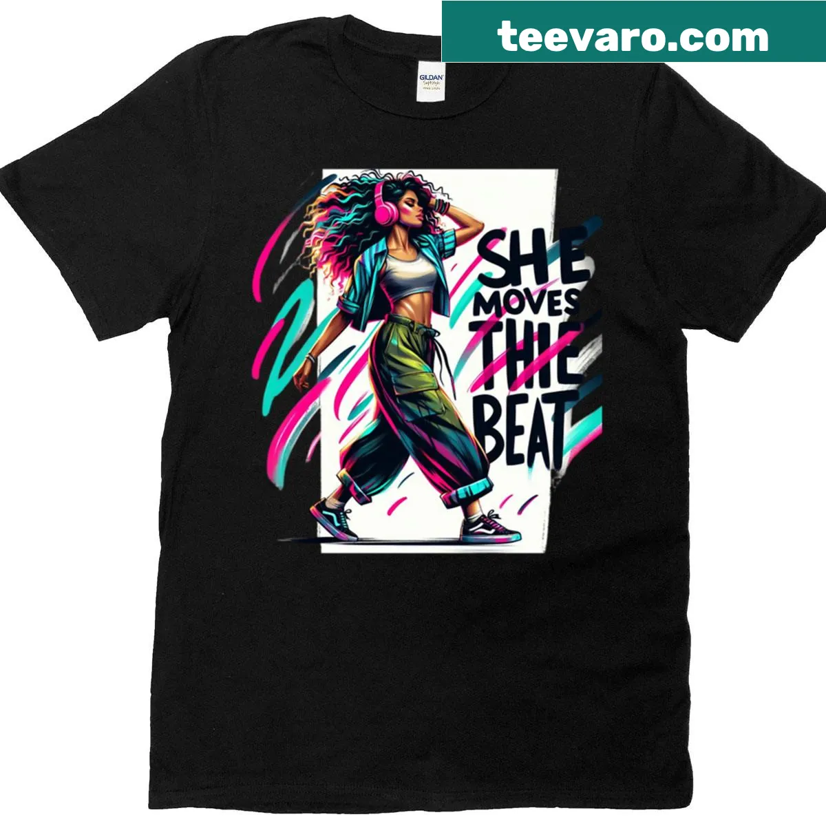Oversized T-shirt featuring urban dance girl art design — on a men's t-shirt
