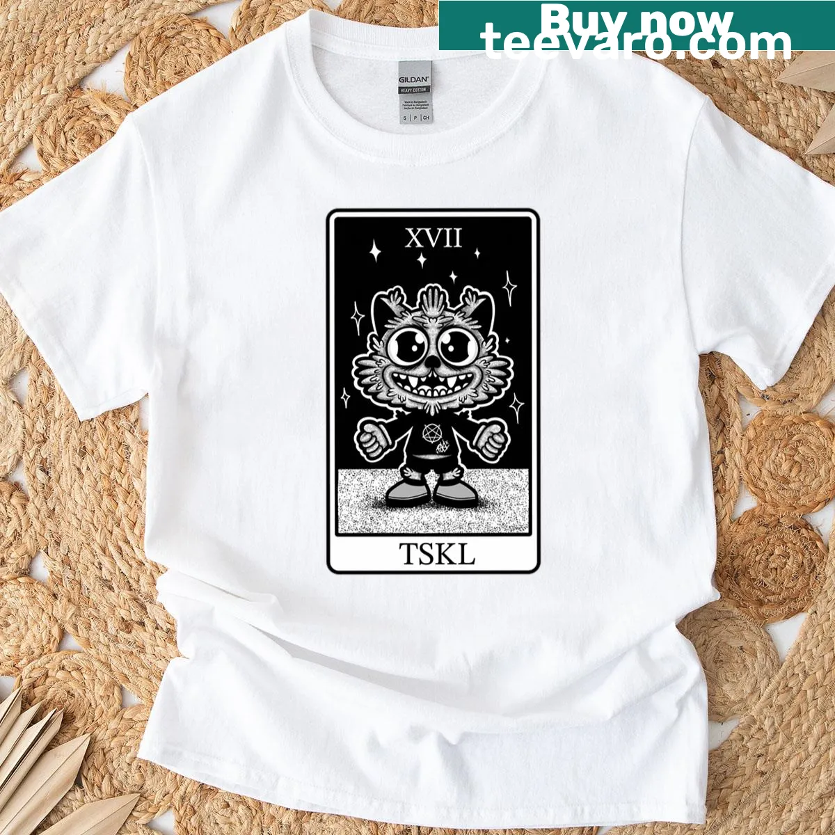 Illustrated mystical creature on a tarot card in an oversized T-shirt — on a men's t-shirt