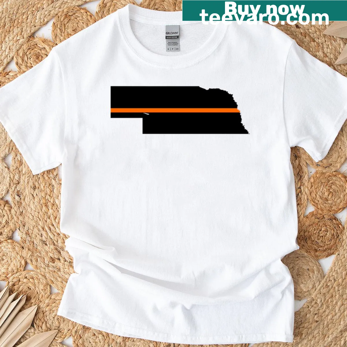 Nebraska Thin Orange Line T-shirt featuring a bold orange stripe design — on a men's t-shirt