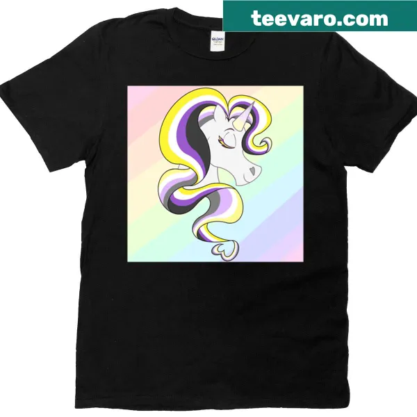 Cartoon T-shirt featuring a nonbinary unicorn