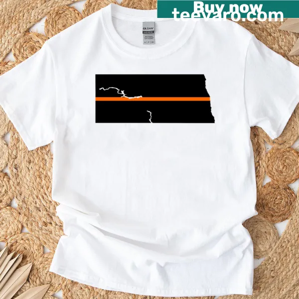 T-shirt with thin orange line design representing North Dakota