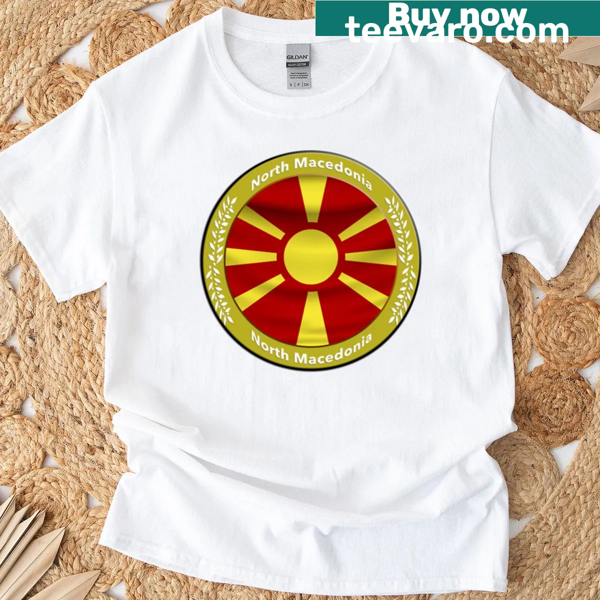 T-shirt featuring a graphic design representing North Macedonia — on a men's t-shirt