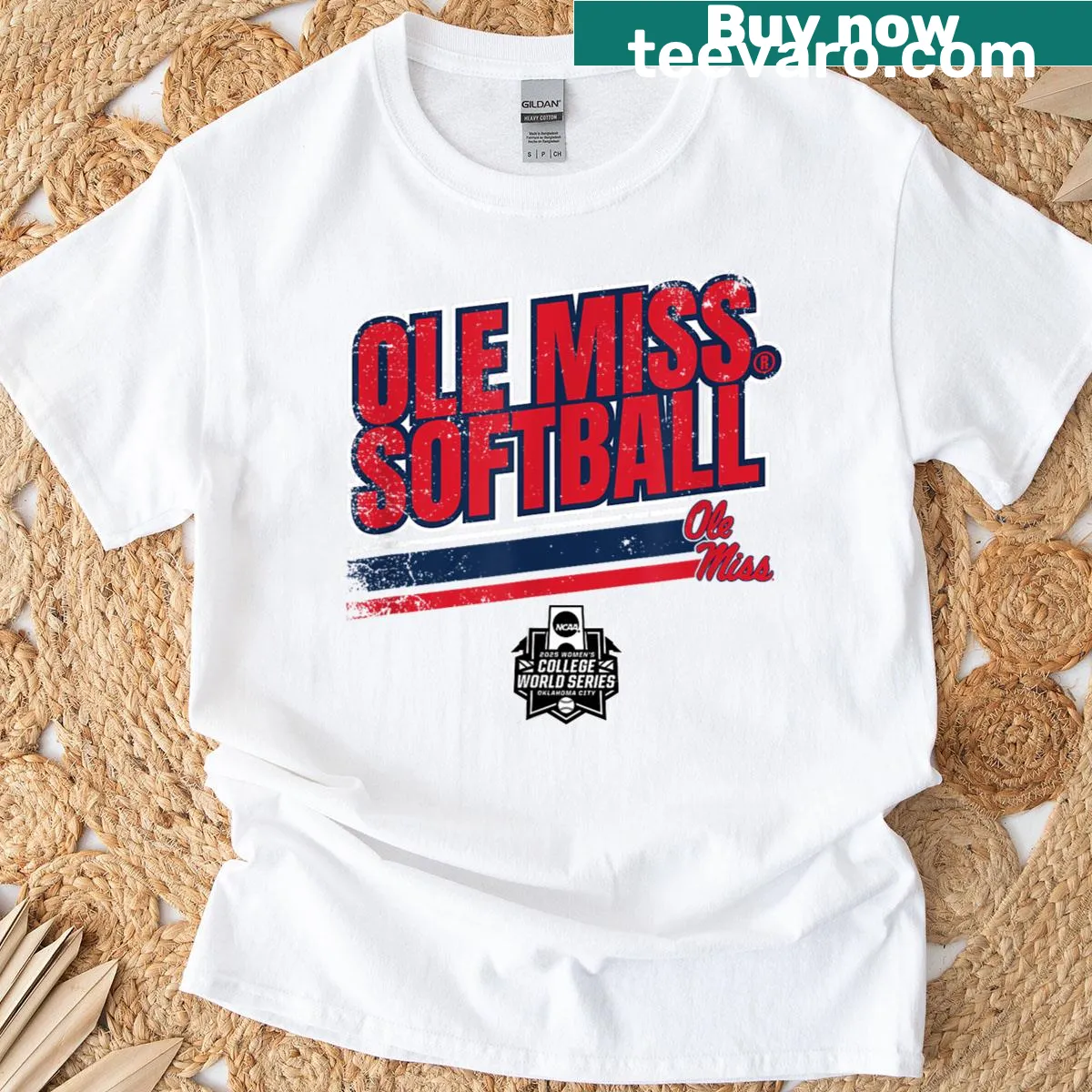 Ole Miss Softball T-shirt with stripes and college logo — on a men's t-shirt