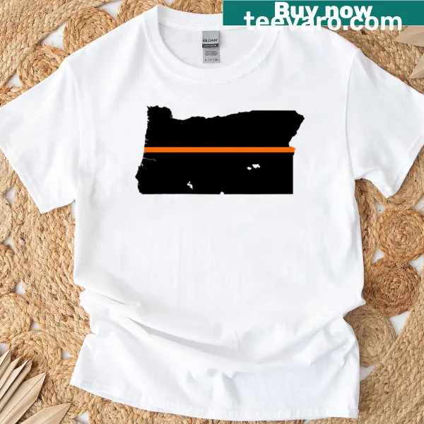 Oregon Thin Orange Line T-shirt with state outline and symbolism