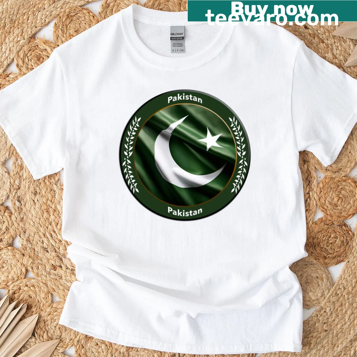 Design elements representing Pakistan on a T-shirt — on a men's t-shirt