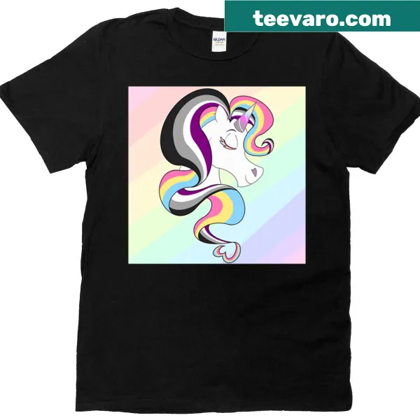 Oversized t-shirt featuring a unicorn design representing panromantic asexuality