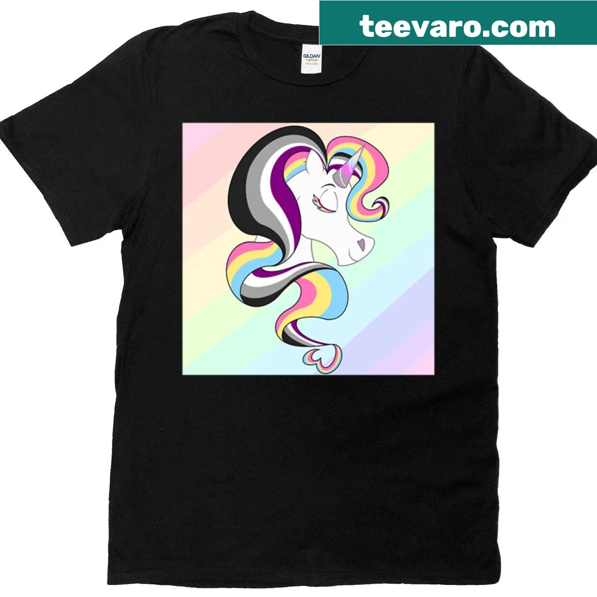 Oversized t-shirt featuring a unicorn design representing panromantic asexuality — on a men's t-shirt