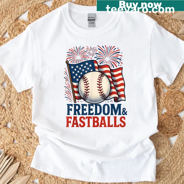 Firework-themed baseball T-shirt for Fourth of July