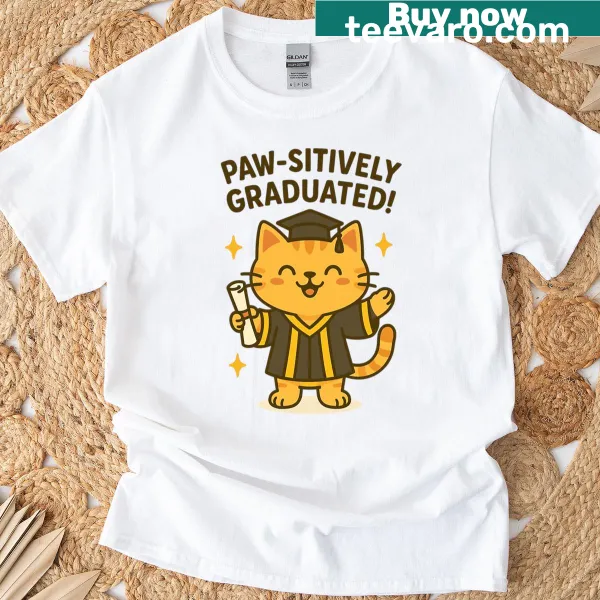 Graphic of paw print with the word Graduated on t-shirt