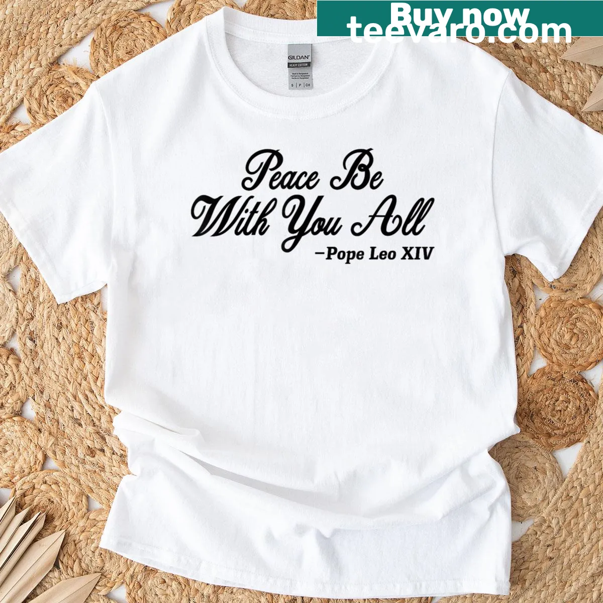 T-shirt with the phrase 'Peace Be With You All' in bold typography — on a men's t-shirt
