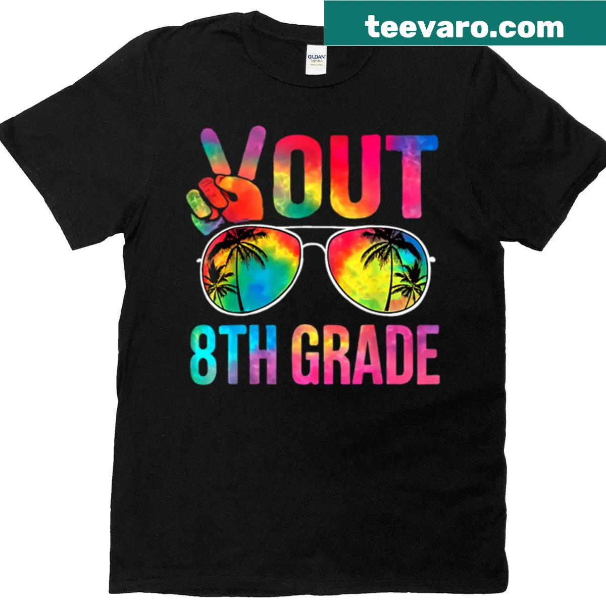 Graduation t-shirt with 'Peace Out 8th Grade' text — on a men's t-shirt