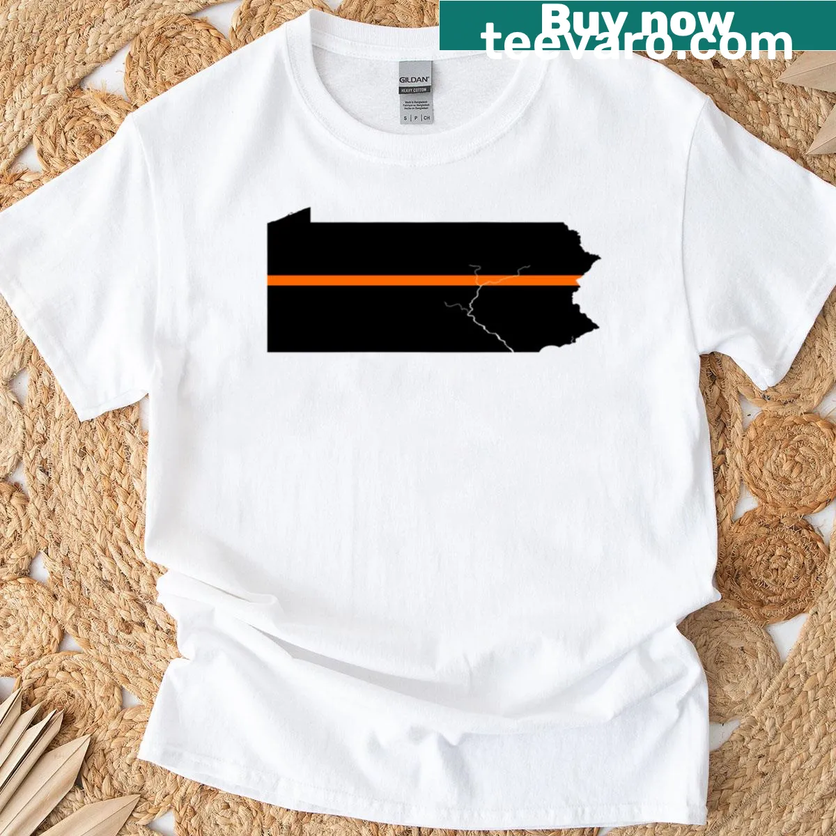 Thin Orange Line badge emblem on Pennsylvania T-shirt — on a men's t-shirt