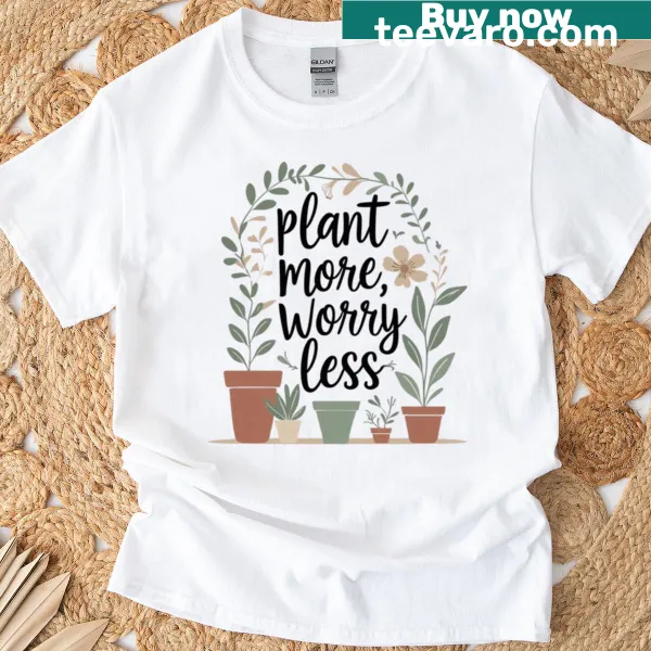Boho plant lover t-shirt with leafy greens and encouraging text