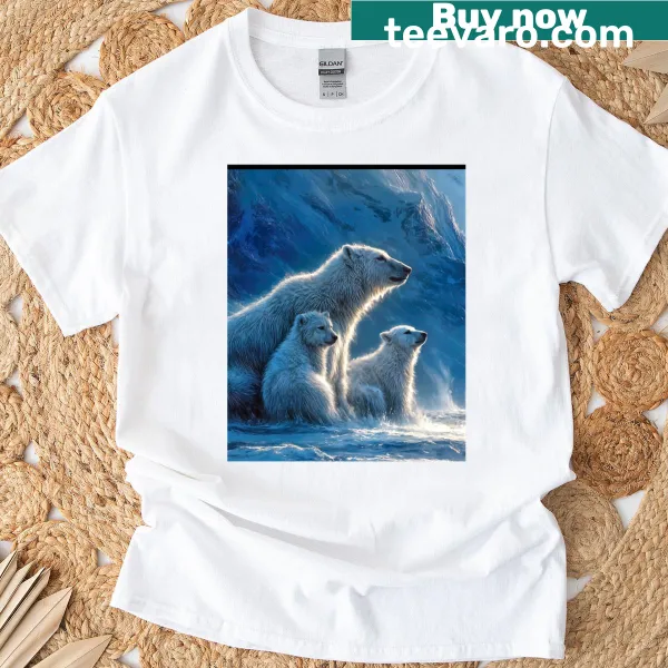 Polar bears in icy landscape graphic on t-shirt