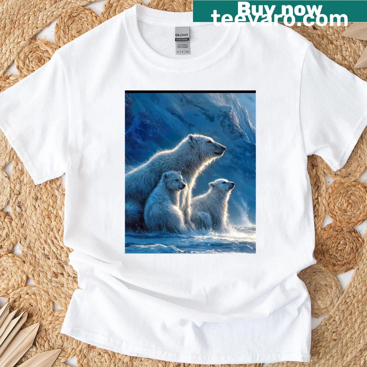Polar bears in icy landscape graphic on t-shirt — on a men's t-shirt