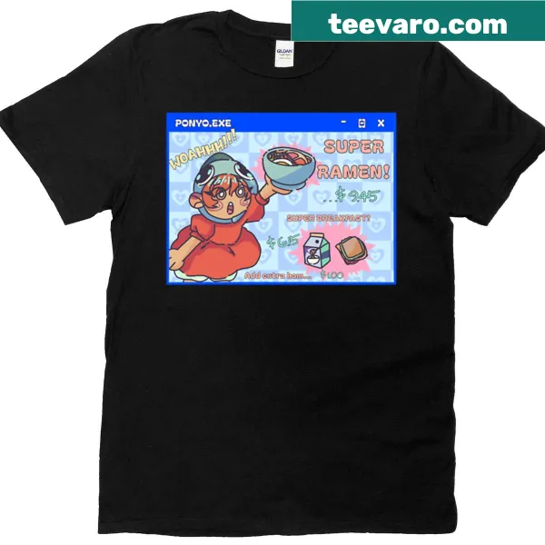 Playful illustration of Ponyo on an oversized t-shirt