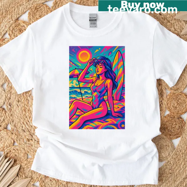 T-shirt featuring an illustration of a sunset in Surfers Paradise