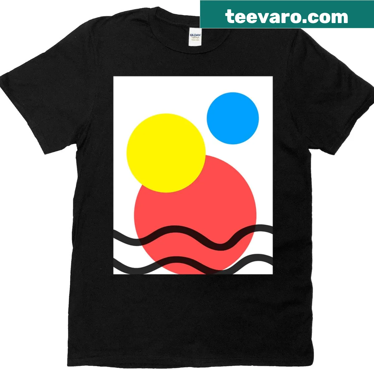 Abstract design with circles and waves in a graphic T-shirt — on a men's t-shirt