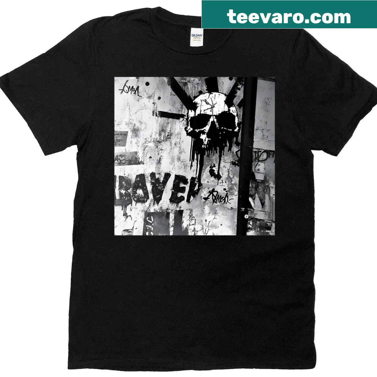 T-shirt with a grunge backdrop, designed for street art enthusiasts — on a men's t-shirt
